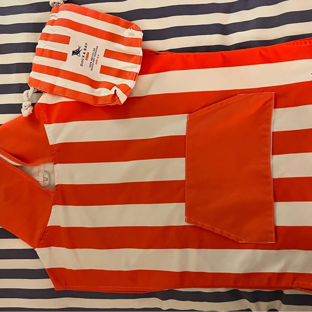 Orange and White Striped Poncho microfiber towel with Pouch